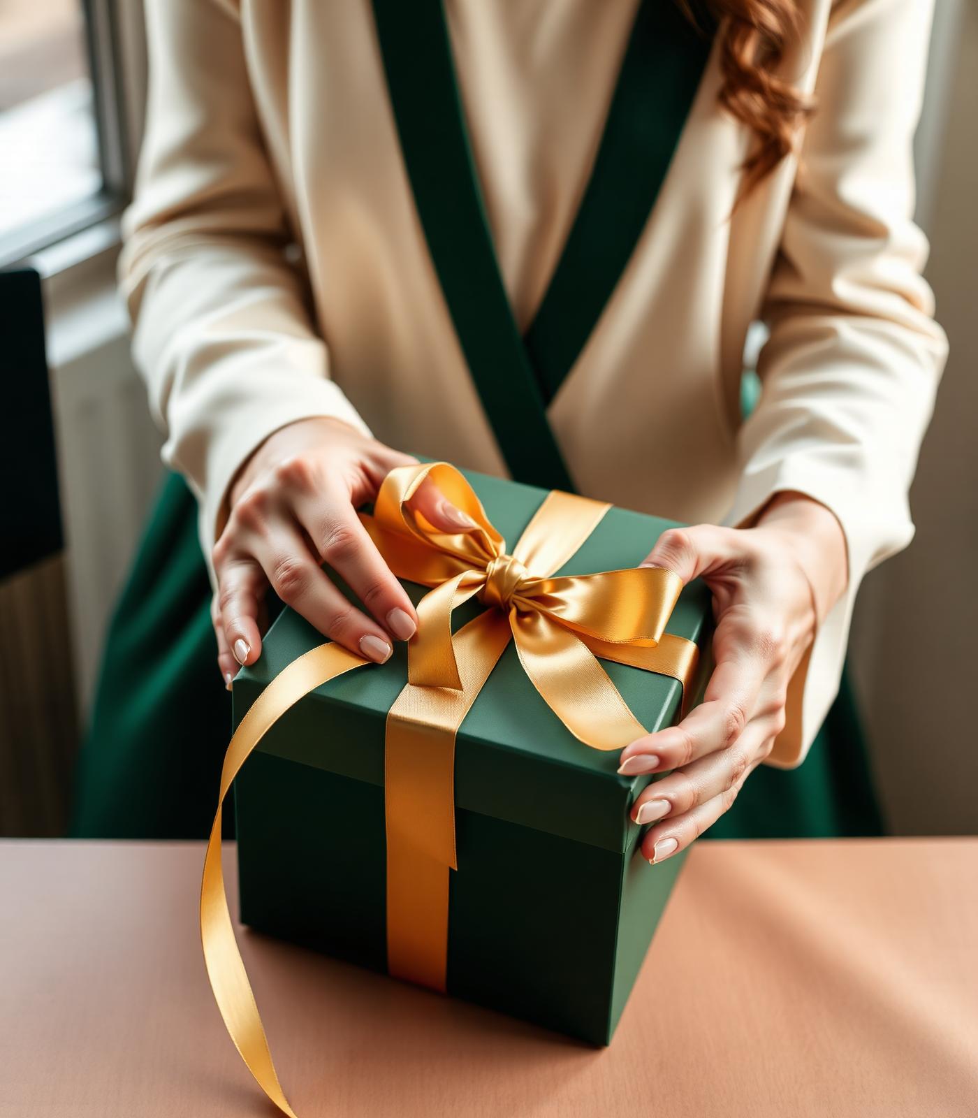 Leah wrapping a luxury gift box
